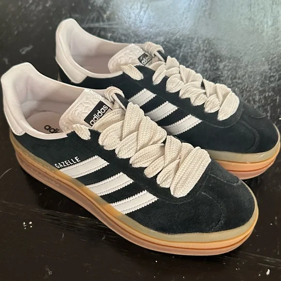 Adidas Gazelle Black with White Stripes Sneakers - Picture 1 of 4